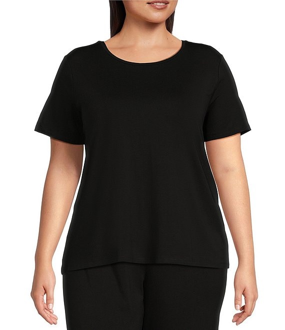 Color:Black - Image 1 - Plus Size Tencel Lightweight Jersey Crew Neck Short Sleeve Shirt
