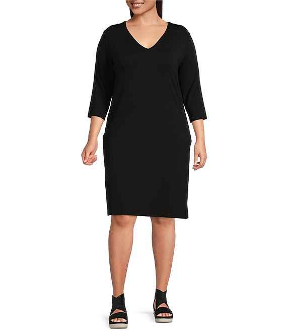 Eileen Plus Size Tencel™ Lyocell V-Neck Sleeve Drop-Shoulder Swing Dress | Dillard's