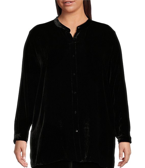 Black Velvet Button Front Top