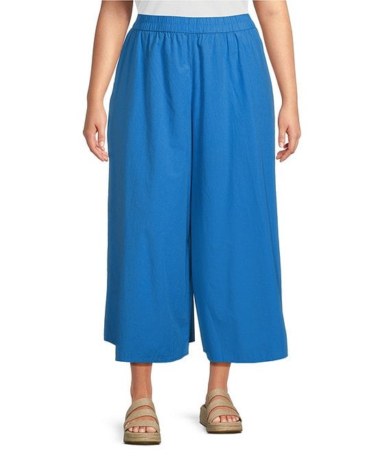 Eileen Fisher Plus Size Washed Organic Cotton Poplin Extra Wide Leg Coordinating Cropped Pants Dillard s