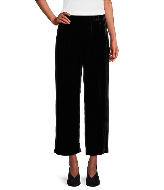Eileen Fisher Silk Velvet Pleated Front Wide Ankle Elastic Pull-On Coordinating Pants