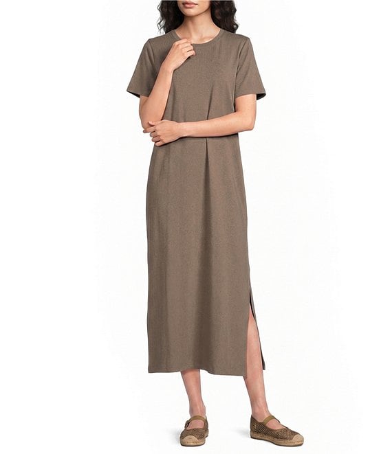 Eileen Fisher Stretch Jersey Crew Neck Short Sleeve Dress