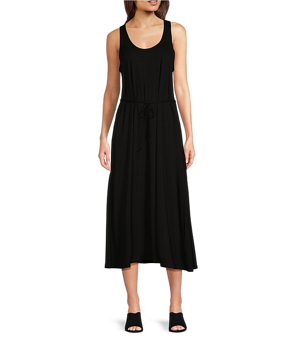 Eileen Fisher Stretch Jersey Knit Scoop Neck Sleeveless Drawstring  Racerback A-Line Midi Dress | Dillard's