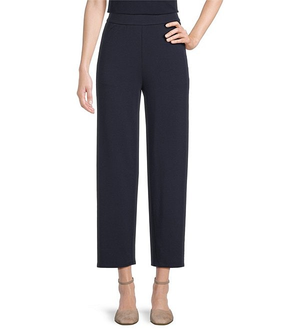 Eileen Fisher Stretch Jersey Knit Straight Wide-Leg Pocketed Pull-On Ankle Pant
