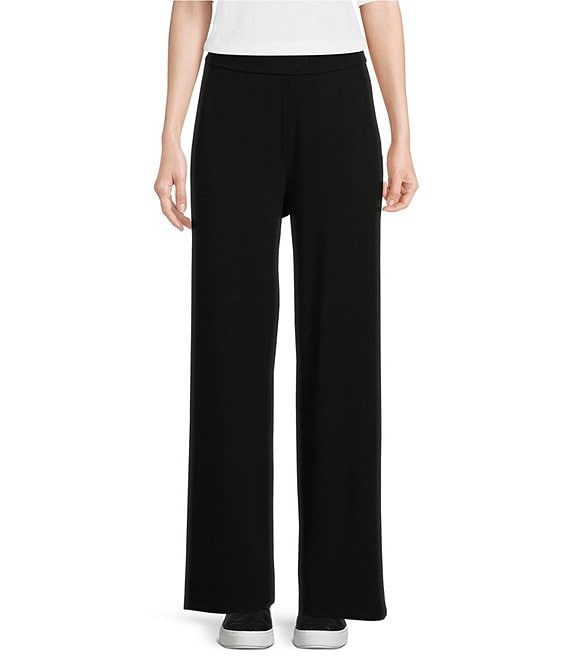 Color:Black - Image 1 - Tencel™ Lyocell Stretch Knit Jersey Straight Leg Pull-On Pants