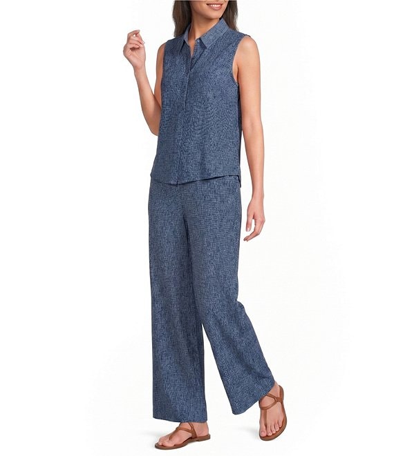 Eileen Fisher Textured Crinkle Woven Plisse Wide Leg Pull-On Ankle Coordinating Pants