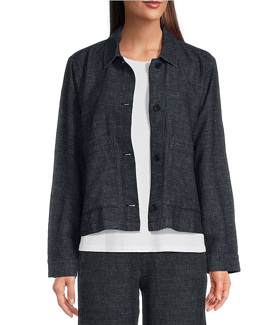 Eileen Fisher Tweedy Hemp Organic Cotton Point Collar Long Sleeve ...