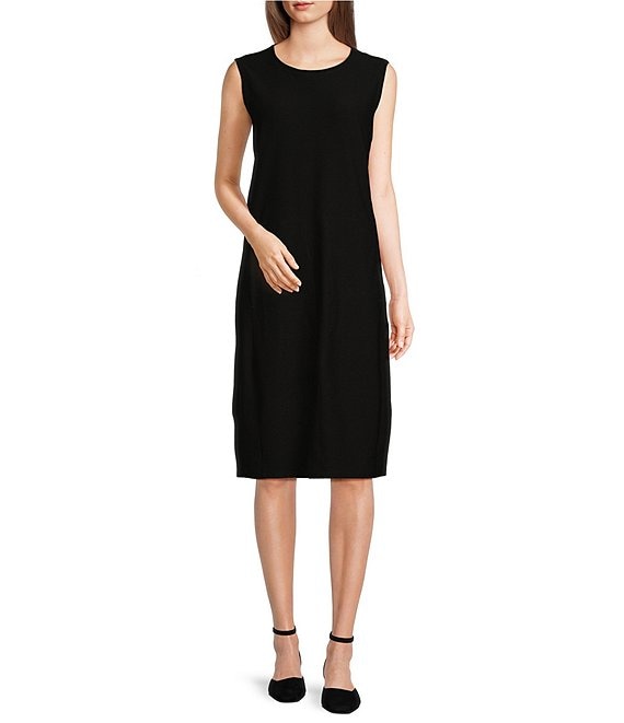 Eileen Fisher Washable Stretch Crepe Knit Crew Neck Sleeveless Pocketed ...