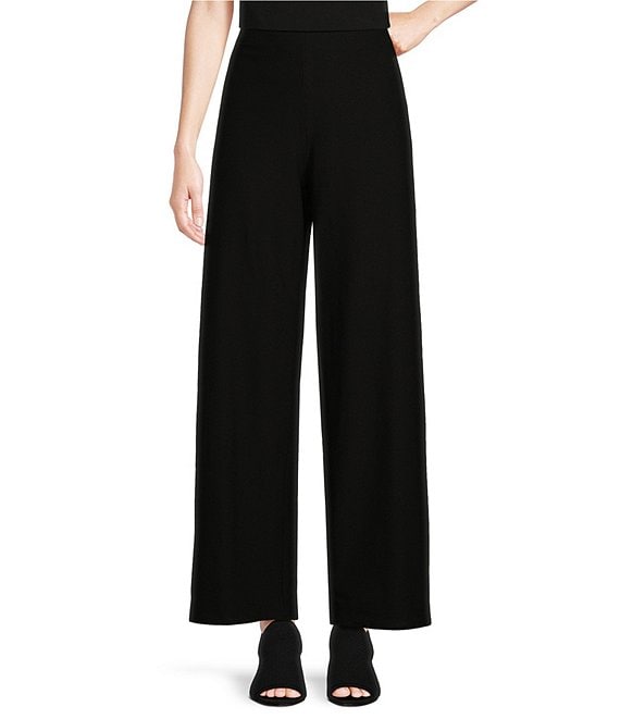 Eileen Fisher Washable Stretch Crepe Knit High Waisted Flared Wide Leg ...