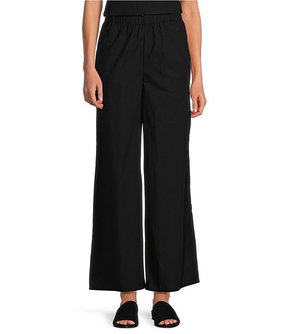 Eileen Fisher Washed Organic Cotton Poplin Wide-Leg Pull-On Ankle Pants ...