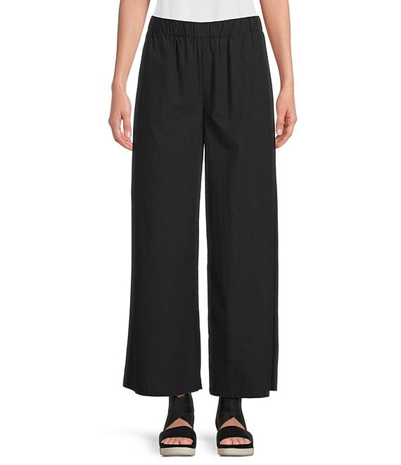 Eileen Fisher Washed Organic Cotton Poplin Wide Leg Pull-On Ankle Pants ...