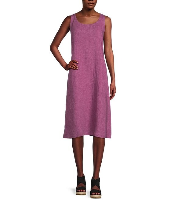 Eileen Fisher Washed Organic Linen Delave Sleeveless Shift Dress ...