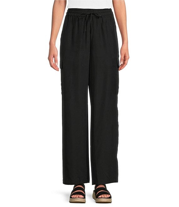 Eileen Fisher Washed Silk Straight-Leg Pull-On Cargo Pocket Pants ...