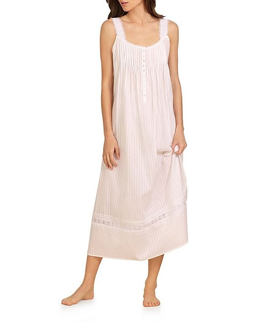 Eileen West Dobby Striped Textured Woven Round Neck Sleeveless Ballet Cotton Nightgown