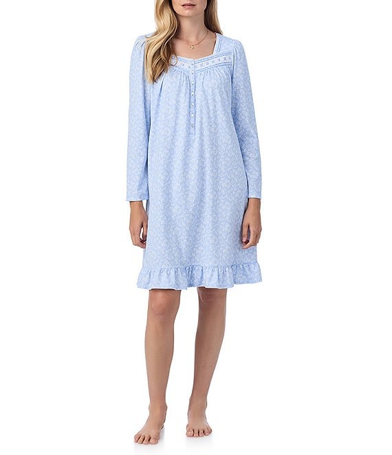 Eileen West Floral Print Soft Cotton Knit Long Sleeve Sweetheart Neck Short Nightgown Dillard s