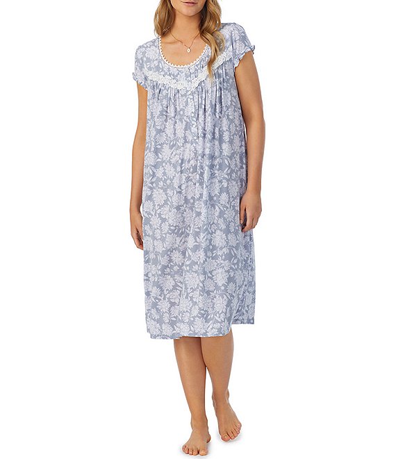 Eileen West Knit Floral Print Cap Sleeve Round Neck Waltz Nightgown ...