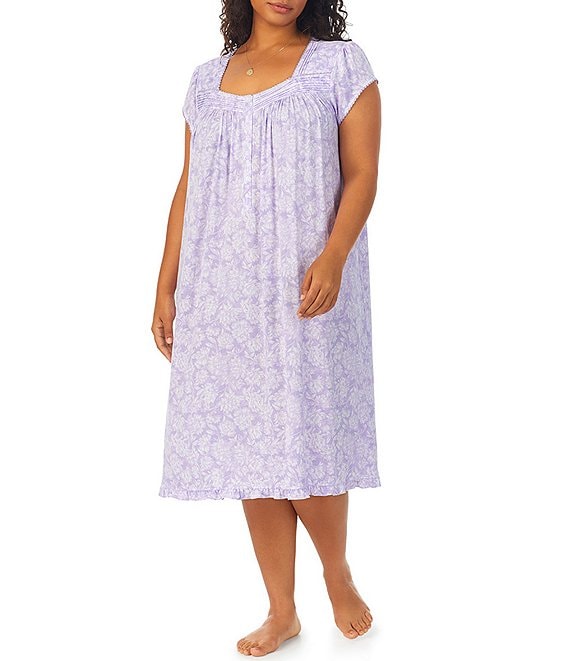 Eileen West Plus Size Floral Modal Jersey Cap Sleeve Sweetheart Neck Waltz  Nightgown