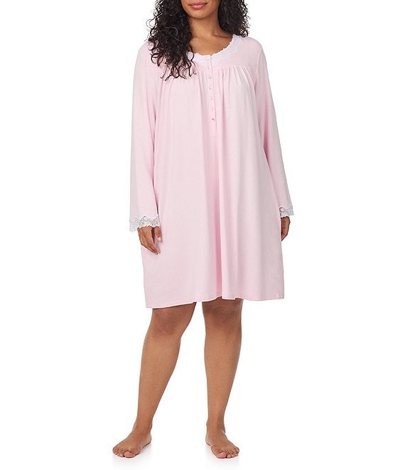 Eileen West Plus Size Sweater Knit V-Neck Long Sleeve Short Nightgown