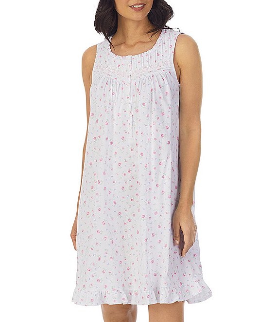 Eileen West Sleeveless Round Neck Knit Floral Print Short Nightgown