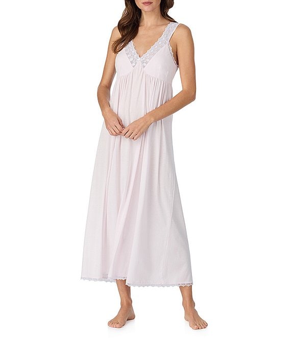Eileen West Sleeveless V-Neck Jersey Knit Long Nightgown