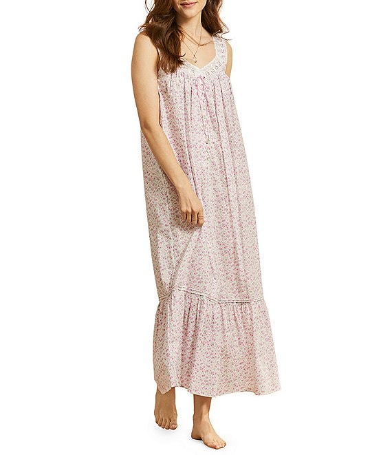 Eileen West Woven Ditsy Floral Sleeveless Sweetheart Neck Ballet Nightgown
