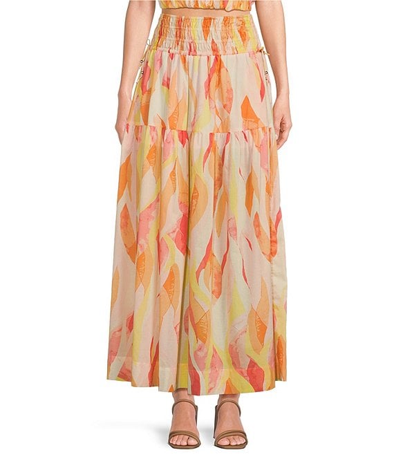 ELAN Abstract Print Smocked Waist Coordinating Maxi Skirt | Dillard's