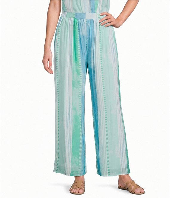 Elan Coordinating Stripe Pull-On Wide Leg Pants