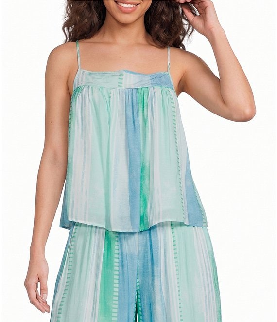 Elan Coordinating Woven Flowy Stripe Square Neck Spaghetti Strap Top