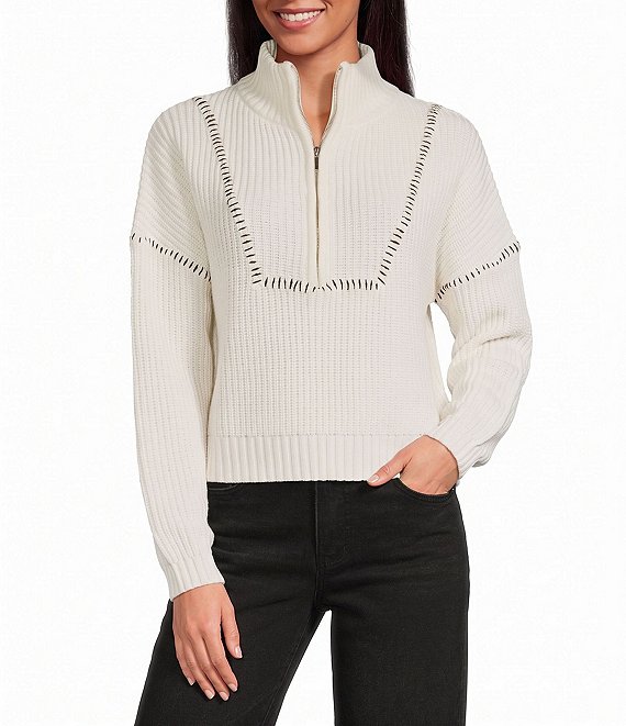 Elan Knit Long Sleeve Funnel Neck Zip Front