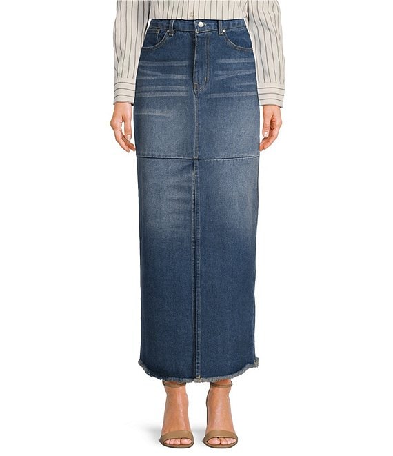 ELAN Maxi Slit Front Denim Maxi Skirt