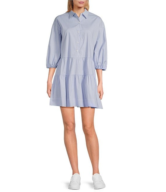 ELAN Point Collar 3/4 Balloon Sleeve Button Front A-Line