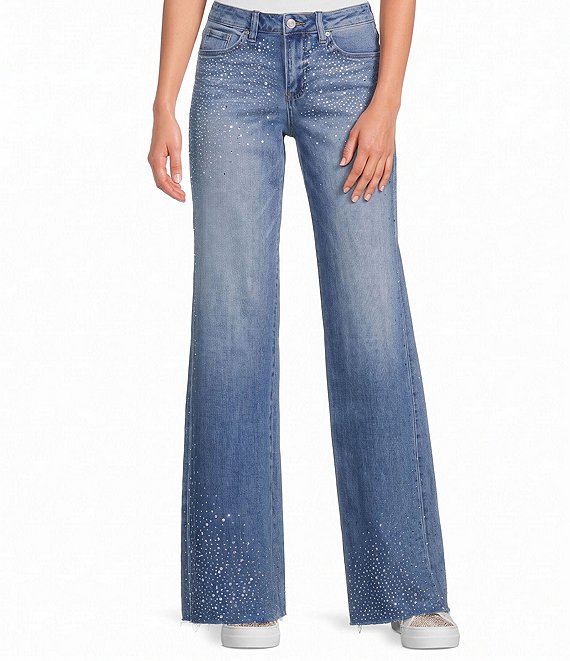 Elan Woven Denim High Rise Wide Leg Full Length Jeans