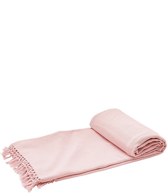 ELISABETH YORK Lavato Hand-Knotted Fringe Cotton Bed Throw Blanket, Rosewood - Image 1