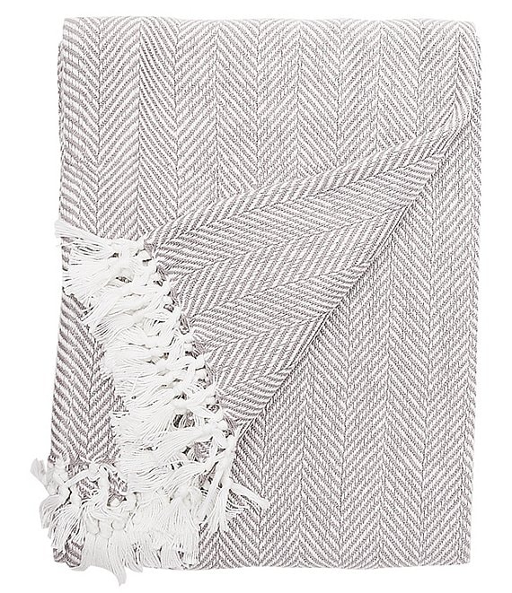 ELISABETH YORK Torin Herringbone & Fringed Cotton Throw Blanket