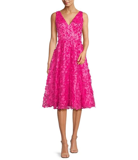Eliza J 3D Floral Applique V-Neck Sleeveless A-Line Dress | Dillard's