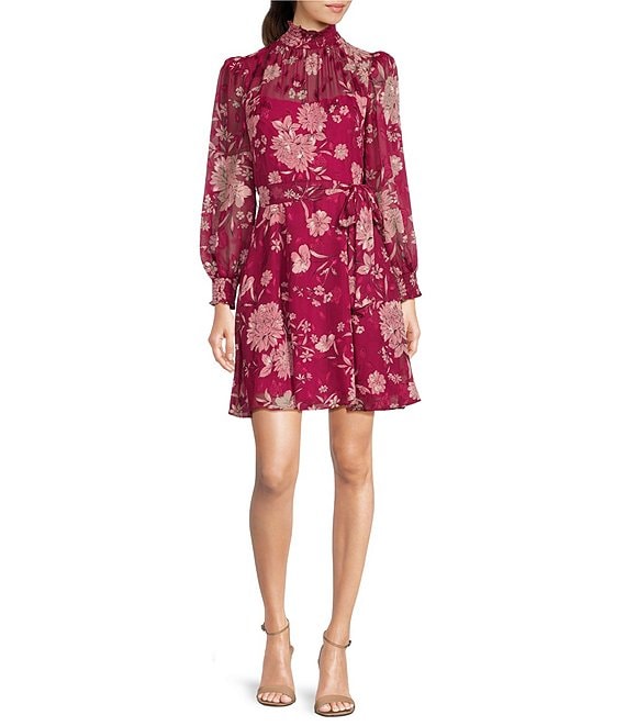 kate spade new york Floral Silk Chiffon Long-Sleeve Dress