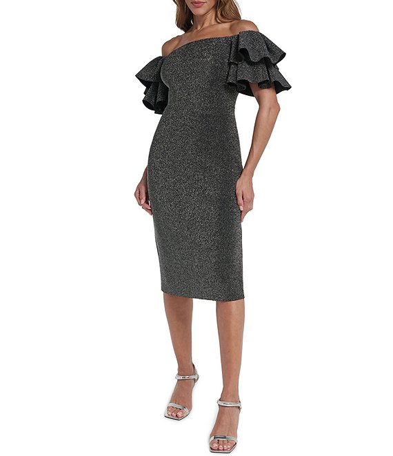 Eliza J Off-The-Shoulder Ruffle Sleeve Sheath Dress