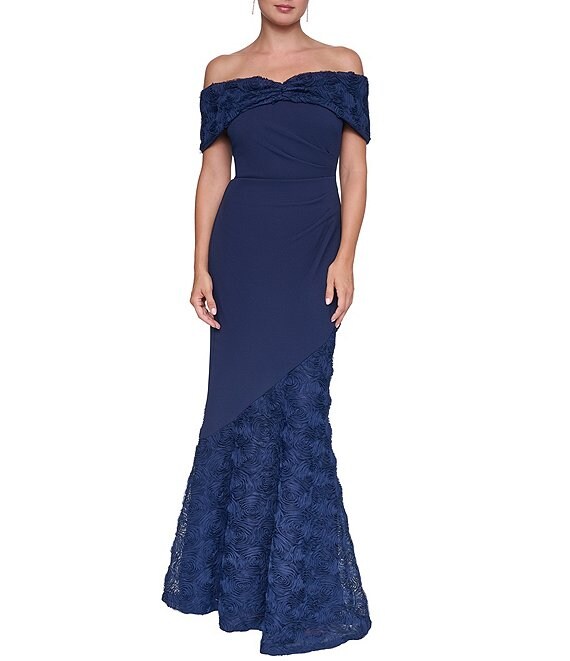 Eliza J Off-The-Shoulder Side Tuck Evening Gown