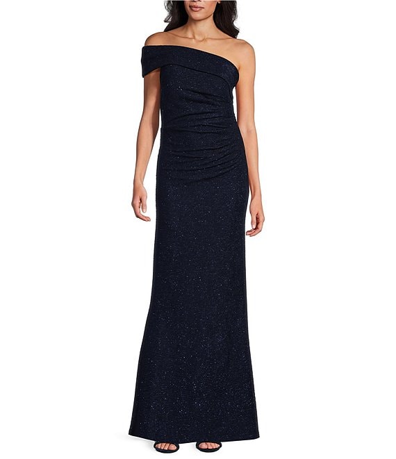 One-shoulder popular Glitter Lace Gown Size 5 NWT