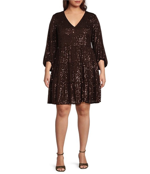 Eliza J Plus Size 3 4 Balloon Sleeve V Neck Sequin Sheath Dress