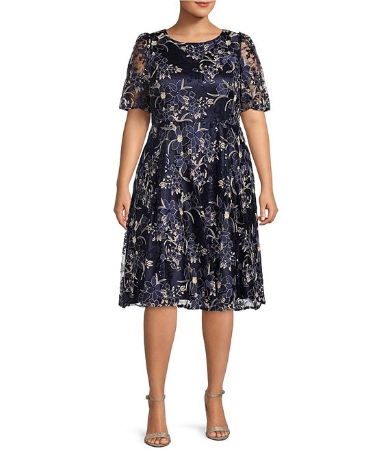 Eliza J Plus Size Short Sleeve Embroidered Lace A-Line Dress | Dillard's