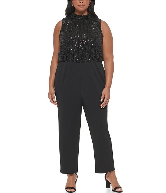 Eliza J Plus Size Sequin Halter Mock Neck Sleeveless Blouson Crepe