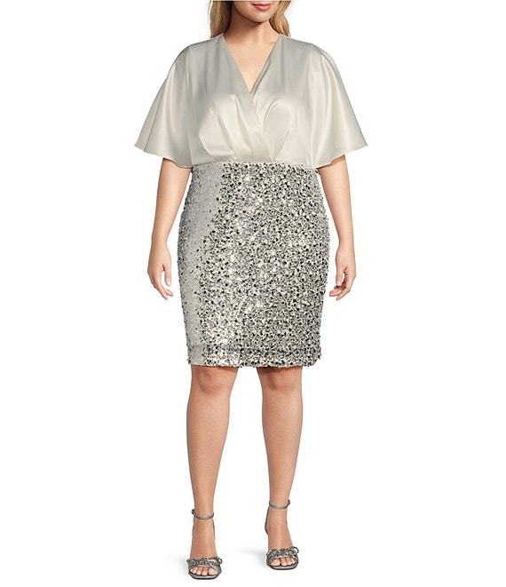 Eliza J Plus Size V Neck Short Sleeve Sequin Skirt Blouson Dress Dillard s