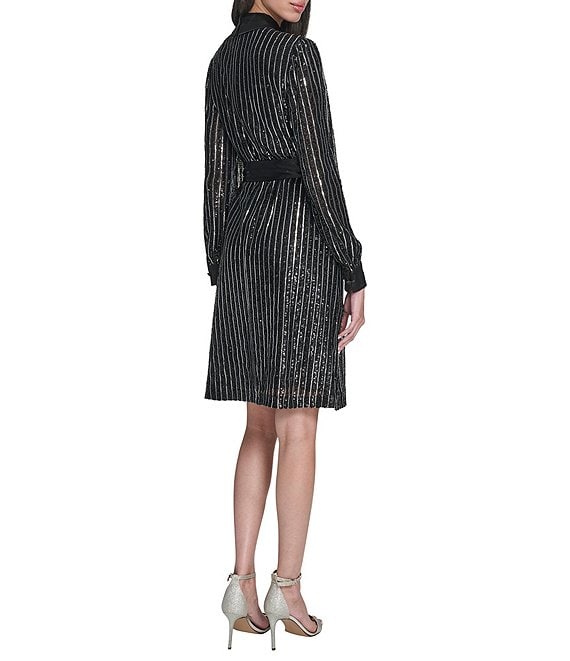 sequin long sleeve shirt dress Eliza J Sequin Collared Long Sleeve A-Line Shirt Dress