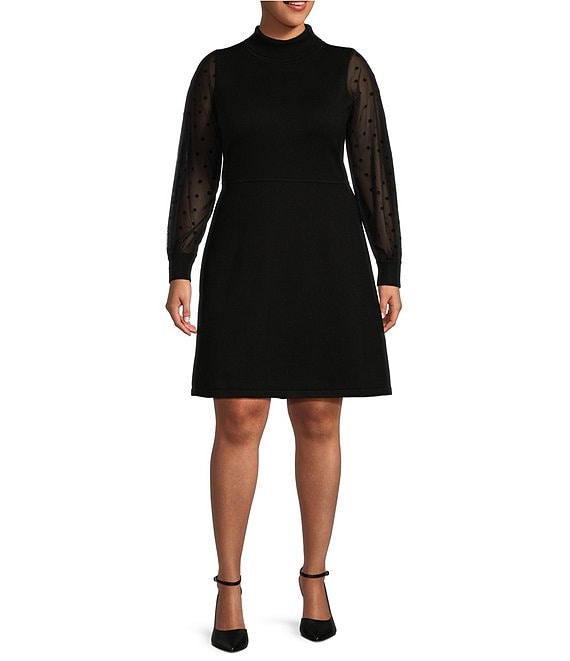 Color:Black - Image 1 - Eliza J. Plus Size Long Sleeve Mock Neck Short Sweater Dress