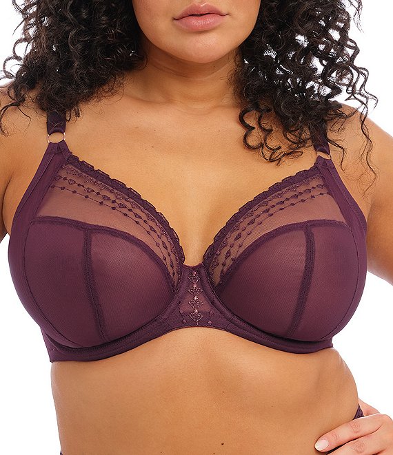 Color:Wine Diamond - Image 1 - Plus Matilda Embroidered Sheer Plunge Convertible U-Back to Racerback Contour Wire Full-Busted Bra