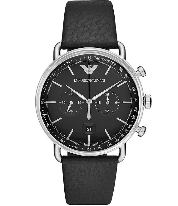 Emporio Armani Men's Quartz Chronograph Black Leather Strap Bracelet ...