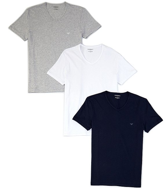 Emporio Armani Pure Cotton V-Neck T-shirts 3-Pack | Dillard's