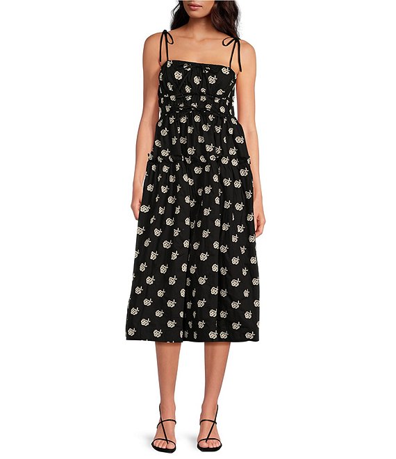 En Saison Adreana Embroidered Flower Square Neck Sleeveless Tie Strap Midi Dress Dillard s