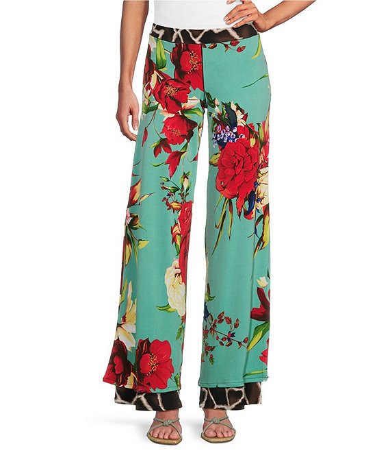Eva Varro Amanda Combo Print Layered Side Slit Palazzo Coordinating Pants